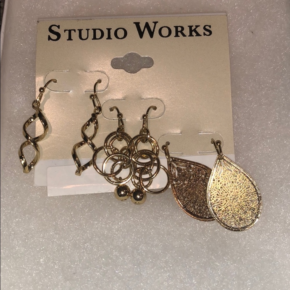 Studio Works Set of 3 Gold Earrings